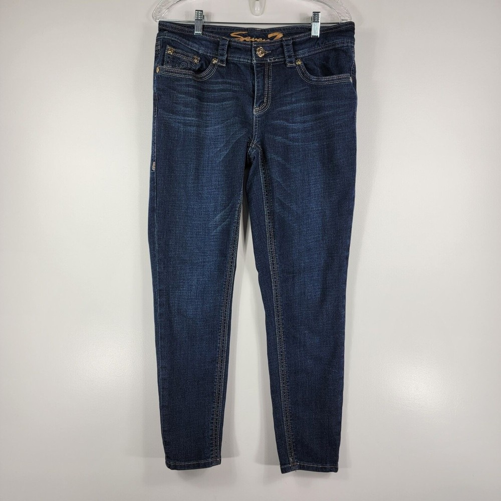 Seven7 Womens Size 12 Skinny Jeans Dark Blue Denim